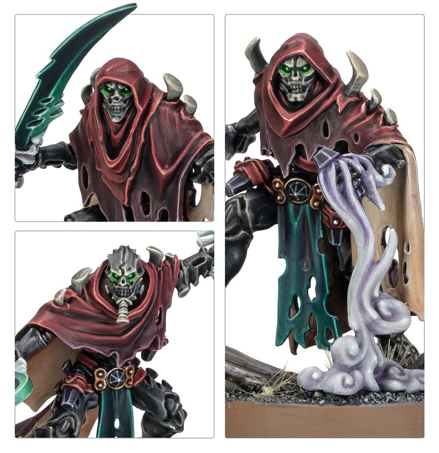 Age of Sigmar: Ossiarch Bonereapers - Mortis Reapers Demonenfigur, Skelett, Roter Umhang, Klingenarm, Dämonenmaske