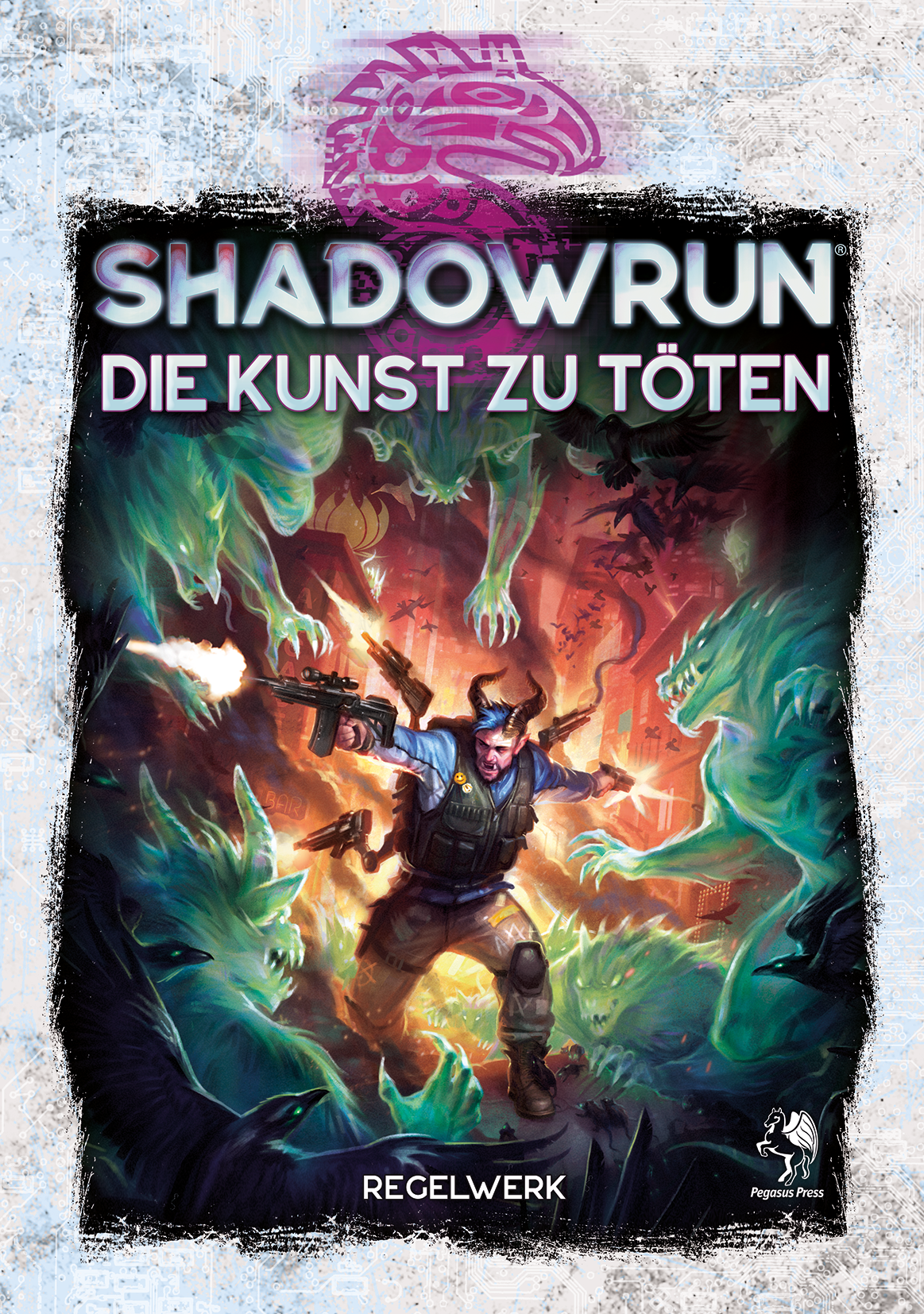 Shadowrun dt.: Die Kunst zu töten Buchcover, Fantasy, Kampf, Monster, Szene