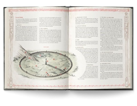 offenes Buch, illustrierte Karte, kreisförmiges Diagramm, alter Atlas, Textblöcke
